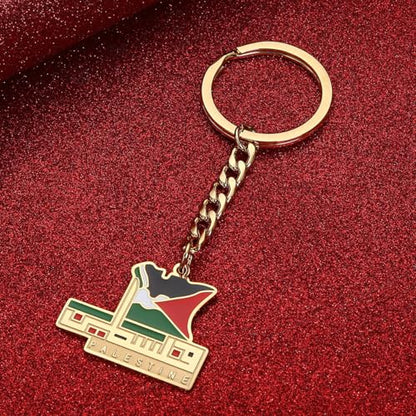 Chuangbang Jewelry Middle East Arab Palestine Watermelon فلسطين‎‎ Map Hebrew language Keychain Key Ring Jewelry - color: Gold 1