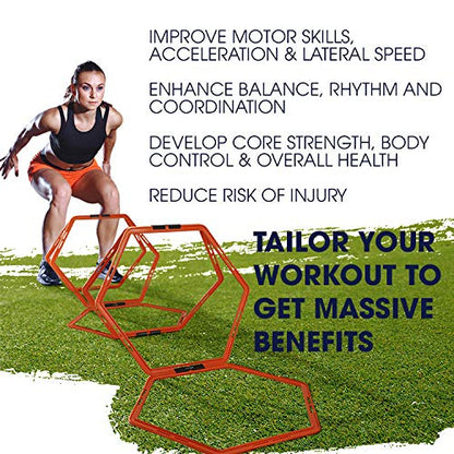 Yes4All Hex Agility Rings/Speed Rings with Carrying Bag – Hexagon Rings, Agility Hurdles for Agility Footwork Training - color: A. Orange - 6 Rings