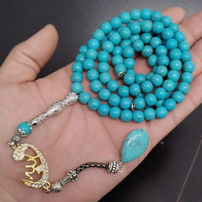 ALBASHAN Tasbih Turquoises stone 99 100 Prayer Beads Misbaha Islamic Eid Gift Muslim bracelets - size: 10mmx99beads