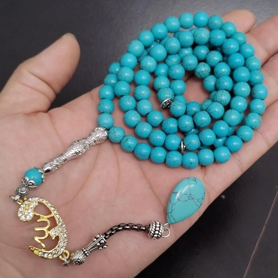 ALBASHAN Tasbih Turquoises stone 99 100 Prayer Beads Misbaha Islamic Eid Gift Muslim bracelets - size: 10mmx100beads