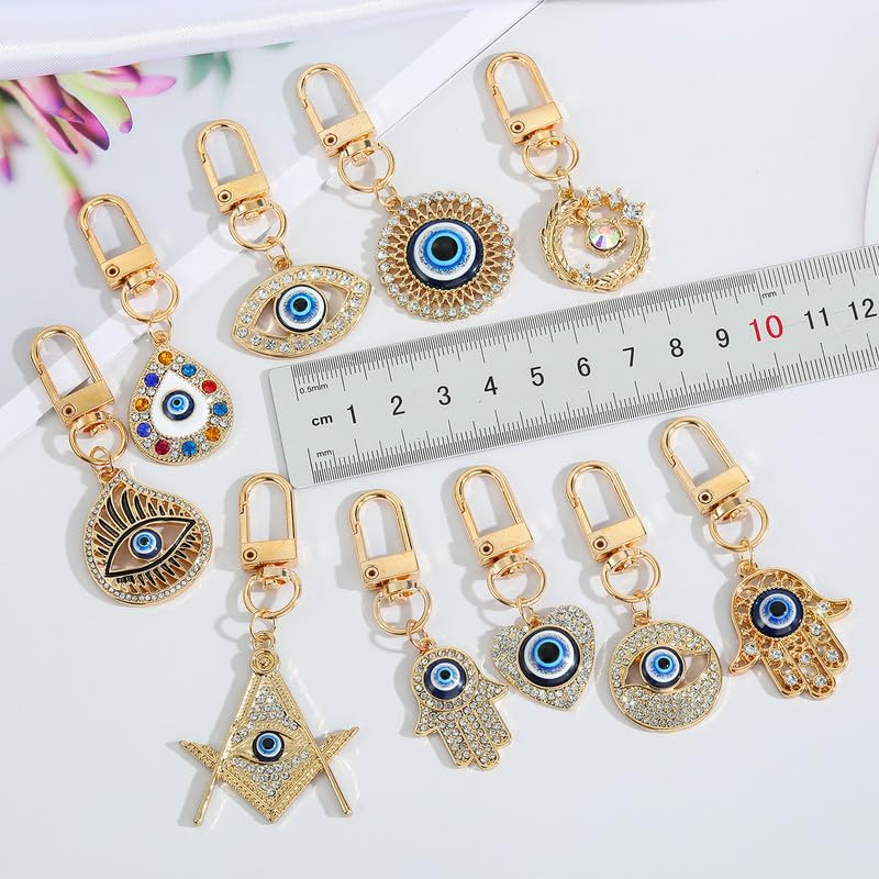 Turkish Devil's Eye Rhinestone Keychain Luxurious Ethnic Style Crytal Keychain for Car Key Bag Backpack Decorative Gift - style: Style 2