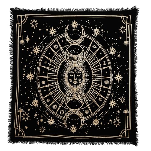 Indian Consigners Moon Phases Altar Cloth Celestical Tarot Deck Alter Square Wall Hanging Tablecloth Sacred Place Home Décor Moon Faces 24 by 24 Sacred Cloth (Moon Phases) - color: Golden Celestical Moon Phases, size: 24" x 24" (Square)