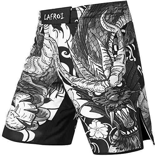 LAFROI Mens MMA Cross Training Boxing Shorts Trunks Fight Wear with Drawstring and Pocket-QJK01 - color: Dragon, size: Small