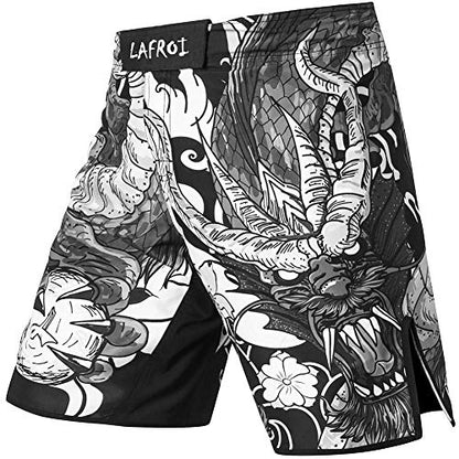 LAFROI Mens MMA Cross Training Boxing Shorts Trunks Fight Wear with Drawstring and Pocket-QJK01 - color: Dragon, size: Small