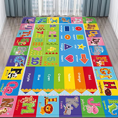 5X7 ABC Kids Rugs for Playroom - Play Mat with ABC Alphabet, Numbers & Colors Educational Rug for Kids Room, Classroom, Daycare, Preschool - Floor Playmat for Boys and Girls (78.7X59 Inch) - size: 5' x 6'7" (Rectangular)