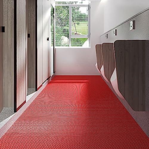 WLWLEO Drainage Non Slip Flooring Mats Swimming Pool Bathroom Anti-Fatigue Rubber Matts 3x20 Ft Heavy Duty Commercial Anti Slip Floor Mats for Garage Restaurant Sauna SPA,Red,0.9×6M - color: Red, size: 0"L x 0"W x 0"Th