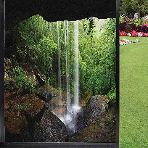 Natural Cave Frosted Privacy Window Film 60x90cm/23.6x35.4inch | Static Cling Application, Non-Adhesive Installation, and Frosted Effect; for Home, Office, and Glass Doors. - color: Cliff Cave Forest Waterfall2, size: 60x90cm/23.6x35.4inch