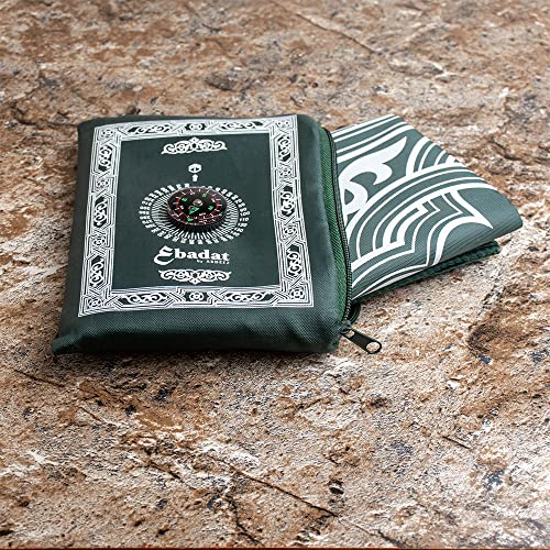 ABDEEZ Portable Travel Prayer Mats | Compass, Weights (Keeps mat in Place), and Pouch, Pocket Size (Green) - color: Green