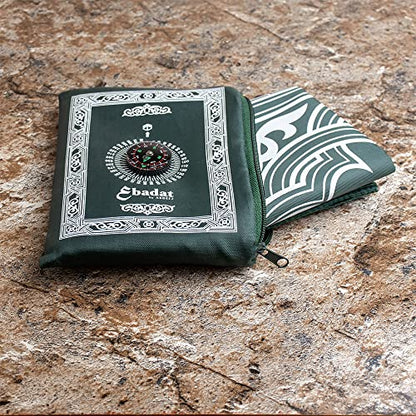 ABDEEZ Portable Travel Prayer Mats | Compass, Weights (Keeps mat in Place), and Pouch, Pocket Size (Green) - color: Green