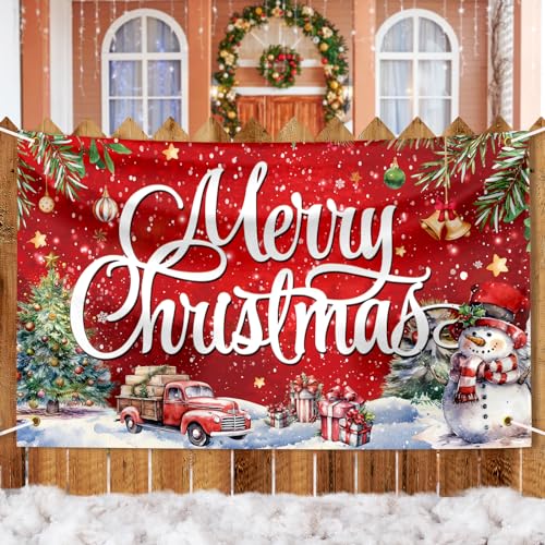 Large Christmas Banner Decorations Red Flag Outdoor 72x44 Inch, Merry Christmas Gifts for Indoor Home House Decor Party Supplies, Yard Sign Background for Photography - color: Red Snow