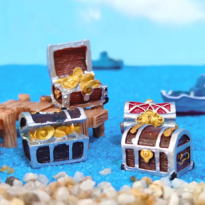 8Pcs Mini Aquarium Treasure Chest Miniature Gold Jewelry Box Model | for DIY Diorama Craft Fish Tank Terrarium Decorations
