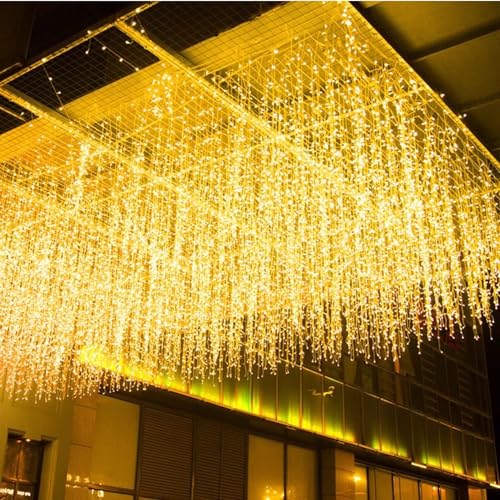 GTSYDING LED Window Curtain String Lights, GYDING Christmas Lcicle Lights 4M/13Ft 96 LED Starry Fairy String Lights Plug in 8 Modes for Wedding Party Bedroom Garden Patio Outdoor Indo (Warm White, 4)