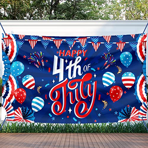 Large 4th of July Decorations Banner Outdoor Patriotic Memorial Day Independence Day Flag71x44 Inch, Flag Day Yard Sign Bunting Background for Photography for Indoor Home House Decor Party Supplies - color: Blue