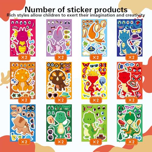 Dinosaur Sticker for Kids 12 Design, Make Your Own Dinosaur Sticker Sheets | 24 PCS Boy Girl Toddlers Stickers, Dinosaur Party Favors Supplies Art Craft, Birthday Gift, Teacher Classroom Reward - style: Dinosaur Sticker