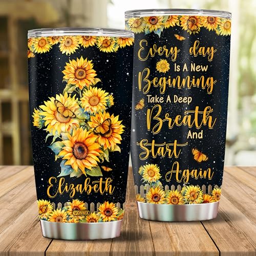 Personalized Inspirational Gifts for Women 20oz Stainless Steel Insulated Sunflower Coffee Cup Travel Mug Tumbler with Lid Gift for Mom Wife Daughter Christmas Birthday Mother's Day Valentine - color: Sunflower