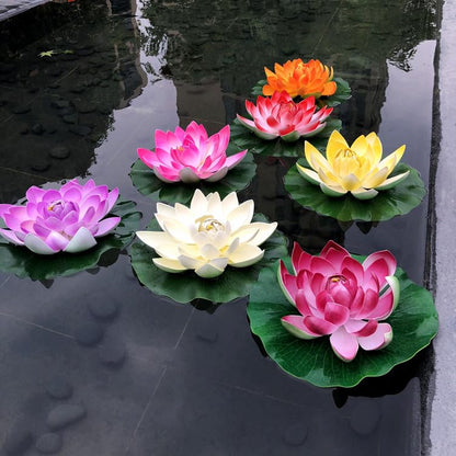 4Pcs Floating Foam Lotus Flowers with Lily Pads, Artificial Pond Plants Ornaments for Pool Aquarium Water Decoration