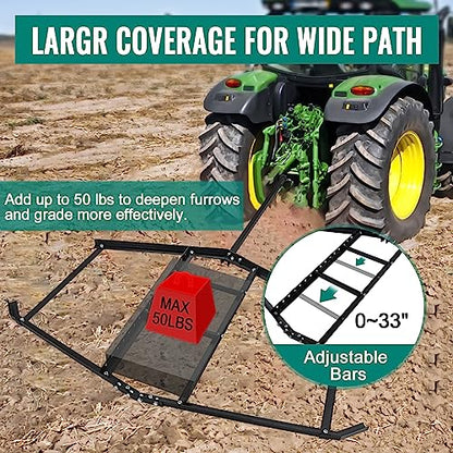 Driveway Drag Harrow 74”Width, 39" Length Driveway Drag with 2 Adjustable Bars for Field and Lawn Leveling, Driveway Grader for ATV, UTV, Garden Lawn Tractors