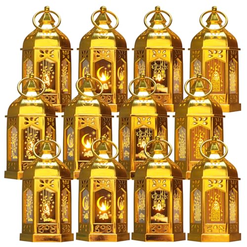 Venforze 12pcs Gold Ramadan Lantern Lights, Ramadan Decorations, Mini EID Mubarak Candle Lanterns，Ramadan Decorations for Home, Table, wall رمضان للزينة ومصباح رمضان للزينة