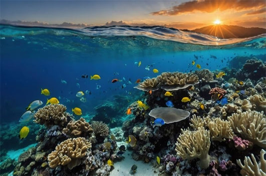 Under The Sea Backdrop 7x5ft Ocean Underwater World Background with Coral Reef Sunlight Photo Backdrops for Summer OceanTheme Baby Shower Birthday Party Decorations Banner Vinyl - color: ocean, size: 7x5ft