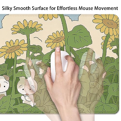 Sunflower Desktop Mouse Pad Large,Cute Mouse Pads,Cartoon Anime Mouse Mat for Desk,Desk Mat with Stitched Edges,Non-Slip Waterproof Rubber Base,Keyboard Computer Office Home Work(27.5X11.8 in) - color: Sunflower and 2 Rabbits