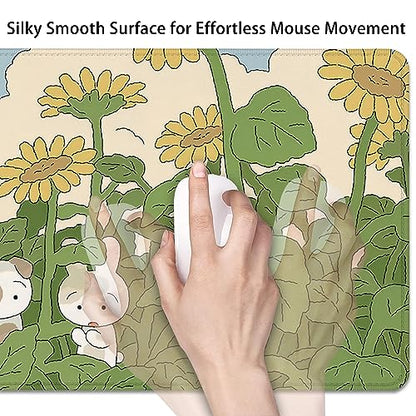 Sunflower Desktop Mouse Pad Large,Cute Mouse Pads,Cartoon Anime Mouse Mat for Desk,Desk Mat with Stitched Edges,Non-Slip Waterproof Rubber Base,Keyboard Computer Office Home Work(27.5X11.8 in) - color: Sunflower and 2 Rabbits