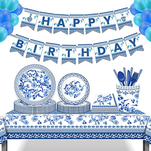 1 Pack Blue and White Porcelain Plastic Tablecloth, 54 x 87 Inch Long Rectangular Reusable Table Cover for Buffet, Chinese Style Birthday Party Holiday Dinner Picnic Wedding Kitchen Event Use - color: Blue and White Porcelain