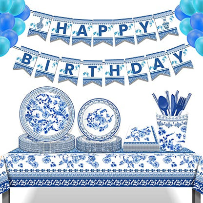 1 Pack Blue and White Porcelain Plastic Tablecloth, 54 x 87 Inch Long Rectangular Reusable Table Cover for Buffet, Chinese Style Birthday Party Holiday Dinner Picnic Wedding Kitchen Event Use - color: Blue and White Porcelain
