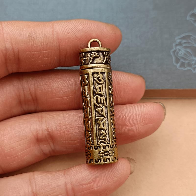 Mantra Prayer Cylinder Pendant Brass Hollow Screw Top Engraved Scripture Amulet Keychain Portable For Daily Carry Travel Home