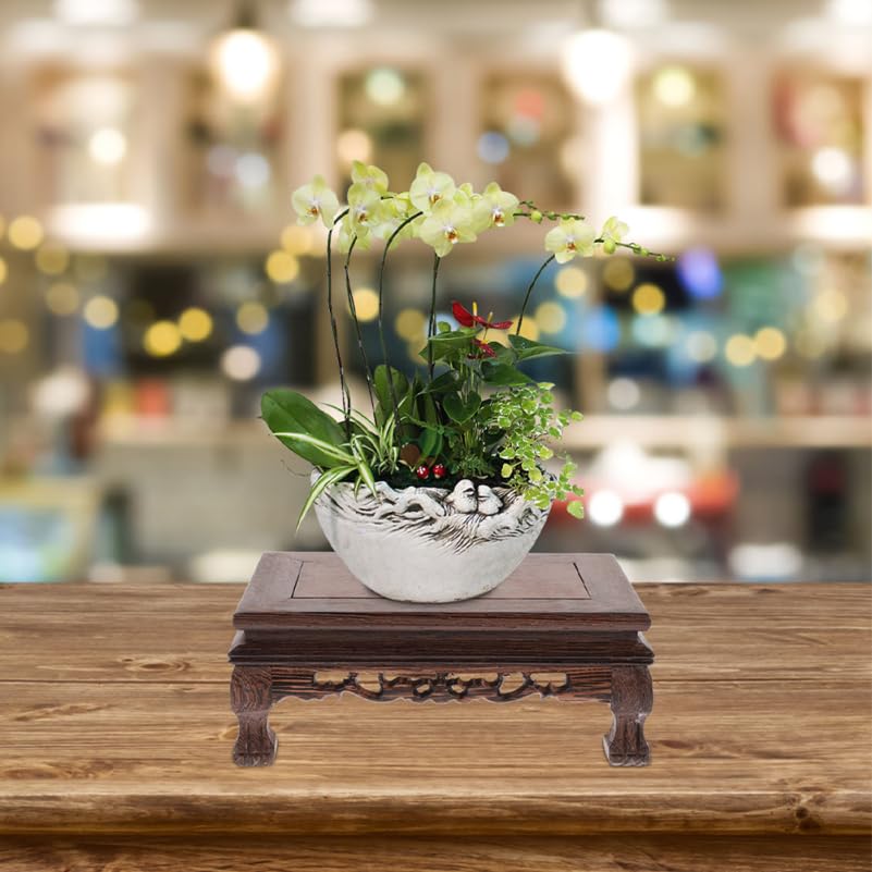 Healifty Rectangle Wooden Display Stand Riser, Rosewood Pedestal Base for Vase Plant Buddha Statue - Carved Chinese Table Decor for Fish Tank Aquarium