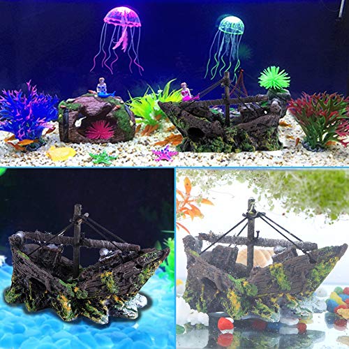 Artificial Resin Pirate Ship Boat Aquarium Landscaping Glass Fish Tank Ornaments Resin Boat Small Net Boat Decor for Fish Tank Accessories
