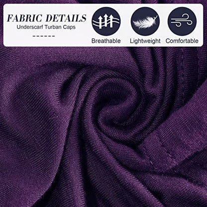 4 Pieces Women Under Scarf Hat Hijab Cap Islamic Muslim Under Scarf Turban Beanie Cap - color: Wine Red, Navy, Purple, Ginger, size: One Size