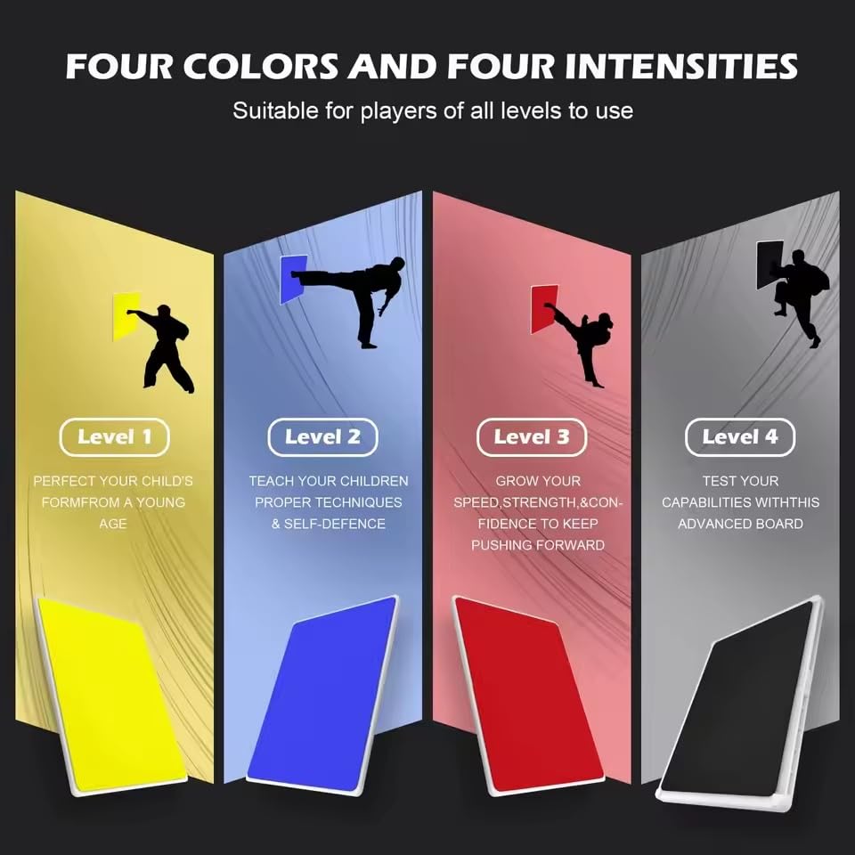 Level 1 to 4, 4 Pack Rebreakable Boards Martial Arts,Taekwondo Break Board High Strength Plastic Reusable Professional Board Karate Martial Arts Break Board Training Equipment