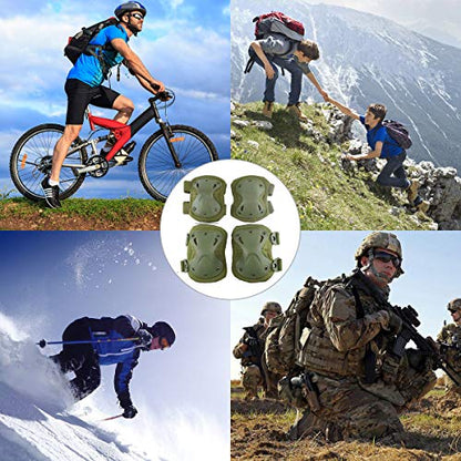 Combat Knee & Elbow Protective Pads Set for Outdoor CS Paintball Game Cycling Safety Skateboarding Gear Skates Knee Protection Guard Pads - color: Green