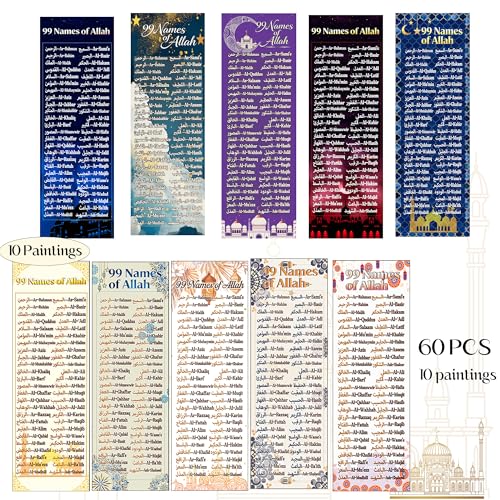 60 Sets Islamic Learning Gifts Bulk, Islamic Party Favors, 99 Names of Allah Bookmarks with Silicone Bracelets, Arabic English Muslim Gifts,Classroom Rewards, Muslim Educational Party Favors - style: Colorful-60