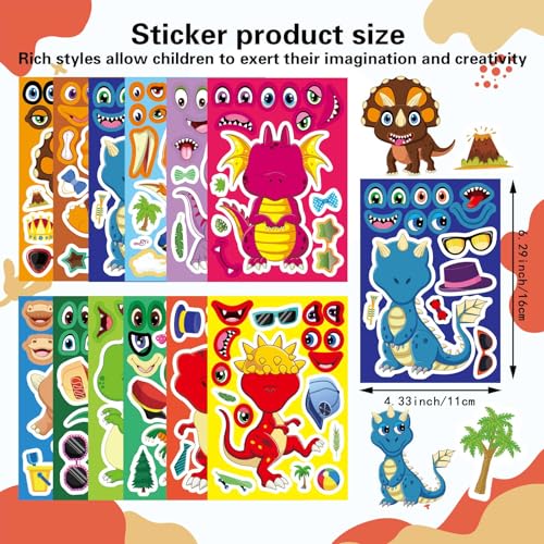 Dinosaur Sticker for Kids 12 Design, Make Your Own Dinosaur Sticker Sheets | 24 PCS Boy Girl Toddlers Stickers, Dinosaur Party Favors Supplies Art Craft, Birthday Gift, Teacher Classroom Reward - style: Dinosaur Sticker