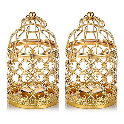 NUPTIO Hanging Birdcage Lantern Tealight, 2 Pcs Small Gold Candle Holders - color: Gold, size: 2Pcs