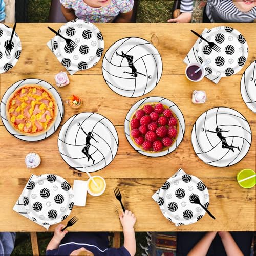 Grencian 96Pcs Volleyball Party Decorations Volleyball Paper Plates and Napkins Sports Theme Disposable Tableware for Girls Birthday Party Supplies Serves 24 - style: Volleyball Party