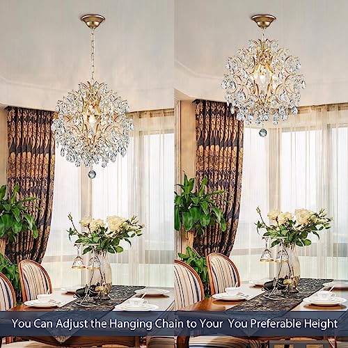 Bestier Modern Gold Pendant Chandelier Crystal Raindrop Lighting Ceiling Light Fixture Lamp for Dining Room Bathroom Bedroom Livingroom entryway 3 E12 Bulbs Required D16 in x H18 in - color: Gold, size: D16" x H18"