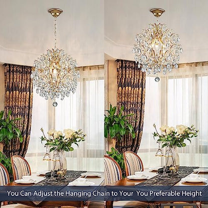 Bestier Modern Gold Pendant Chandelier Crystal Raindrop Lighting Ceiling Light Fixture Lamp for Dining Room Bathroom Bedroom Livingroom entryway 3 E12 Bulbs Required D16 in x H18 in - color: Gold, size: D16" x H18"