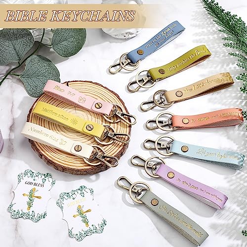 20 Pcs Christian Key Chain Leather Religious Keychain Inspirational Bible Key Chains Verse Quote Keychains Easter Day Gift - color: Pastel Colors