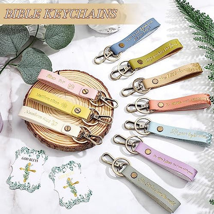 20 Pcs Christian Key Chain Leather Religious Keychain Inspirational Bible Key Chains Verse Quote Keychains Easter Day Gift - color: Pastel Colors
