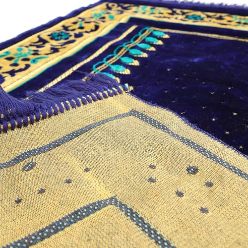 Muslim Prayer Rug, Soft Plush Thin Islamic Prayer Mat, Janamaz, Sajada, Praying Carpet, Islamic Gift for Men & Women, Islamic Mat, Eid & Ramadan Gift with Prayer Beads, 26x43 inch, Blue - color: Tabuk / Royal Blue