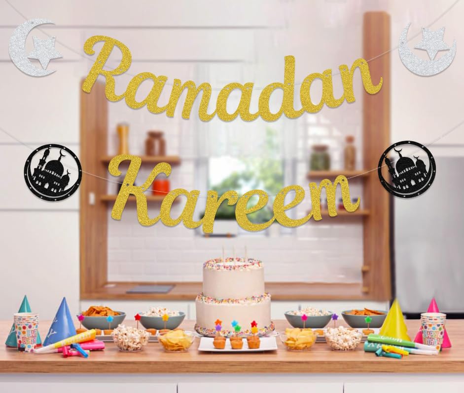 Ramadan Kareem Banner - Ramadan Mubarak Banner - Eid Festival Party Decorations Gold - size: Ramadan Kareem