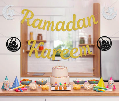 Ramadan Kareem Banner - Ramadan Mubarak Banner - Eid Festival Party Decorations Gold - size: Ramadan Kareem