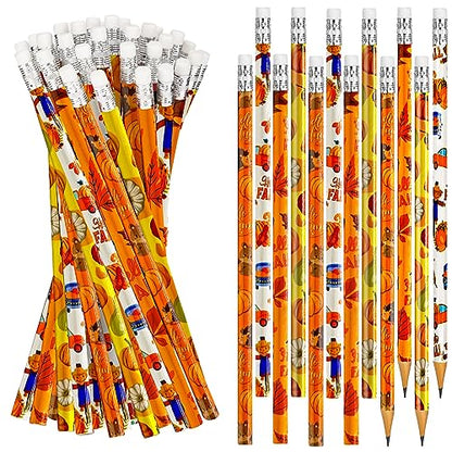 Cinrobiye 100 Pieces Fall Thanksgiving Day Pencils with Eraser Holiday Fall Maple Leaf Autumn Pumpkins Wood Scarecrow Acorns Pencils for Harvest School Party Gift Supplies - style: Fall