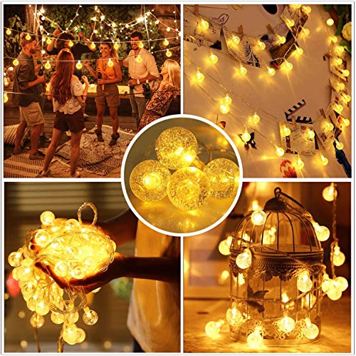Battery Operated Globe String Lights,Water Proof 33 FT 80 LED Crystal Ball String Lights 8 Modes With Remote Control ,Indoor Outdoor LED Fairy Lights for Home, Christmas, Party Patio, Warm White - color: Warm White-1Pack 33FT