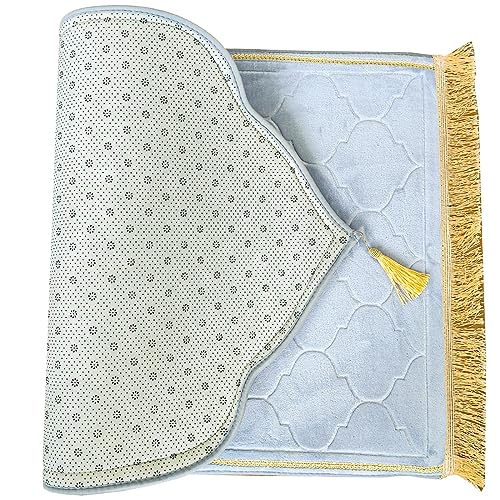 Muslim Prayer Mat, Thick Soft Velvet Muslim Rug, Portable Muslim Prayer Rug, Turkish Prayer Carpet,Janamaz Sajada Carpet for Men and Women Plain Solid Prayer Mat Ramadan Eid Gift.-Light Grey - color: Light Grey