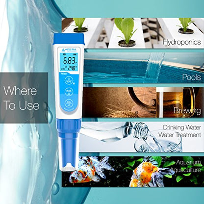 Apera Instruments AI311 Premium Series PH60 Waterproof pH Pocket Tester Kit, Replaceable Probe, ±0.01 pH Accuracy, Lcd display - style: For General Water Solutions