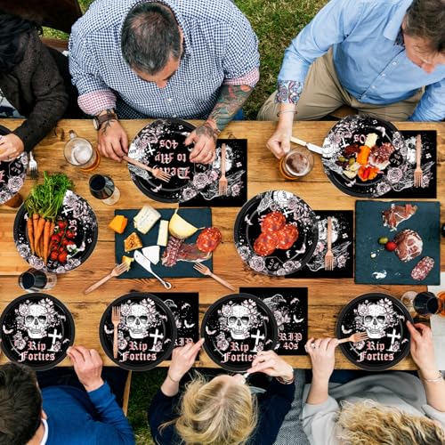 Qyeahkj 100 Pcs 50th Birthday Party Supplies Death to My 40s Paper Plates and Napkins Set Black Rose Gold Rip to My 40s Disposable Tableware Decorations for Women Forties Funeral Youth Serve 25 Guests - style: 50th Birthday