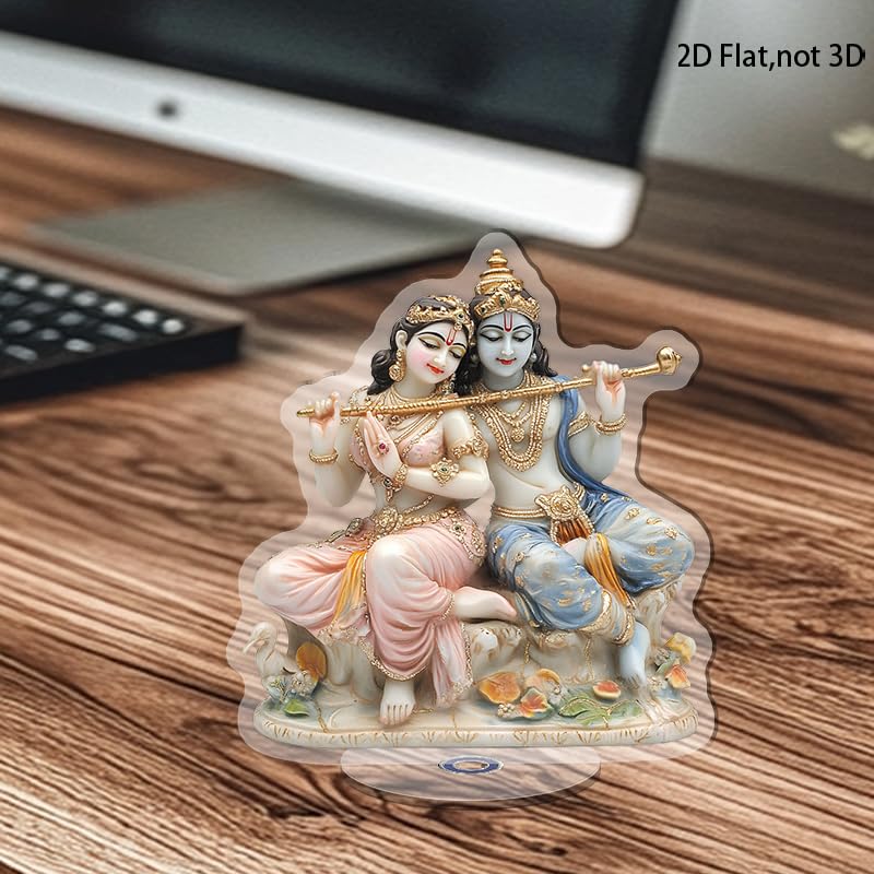 YLUYINOM 2D Flat Acrylic Display Plaque, Divine Radha and Krishna Figures On A Decorative Base with Intricate Jewelry and Serene Expressions. Rotatable, with Base - color: Picture 22